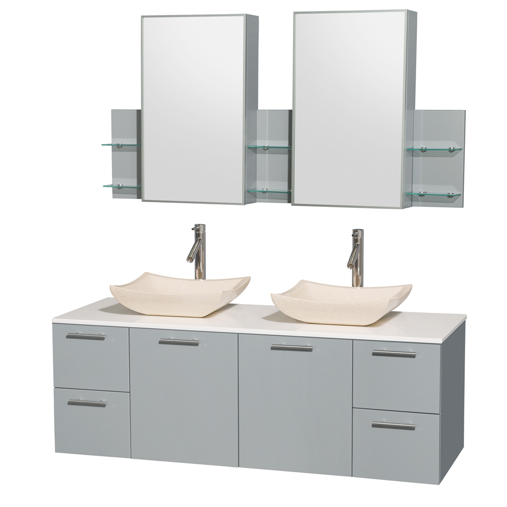 Amare 60 Inch Double Bathroom Vanity In Dove Gray White Man Made